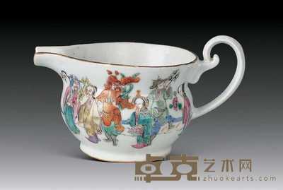 清同治 粉彩人物单耳杯 长16.5cm